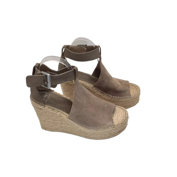 MARC FISHER Lannie Cognac Leather Platform Wedge Espadrille Sandals Tan Size 8.5 - Picture 3 of 10